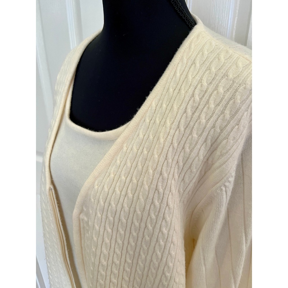 Maggie McNaughton 2X Ivory Cable Knit Full Zip Twinset Look Sweater Top